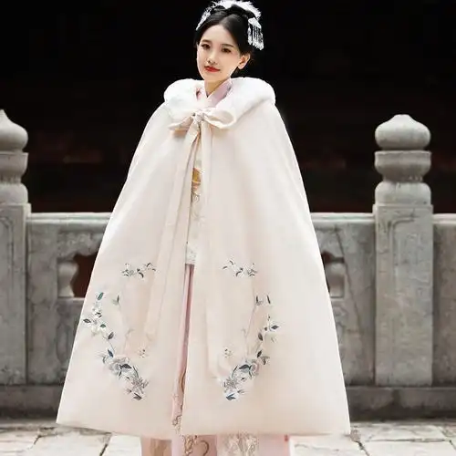 新款汉服女斗篷披风超仙重工刺绣传统中国风加绒加厚秋冬古装