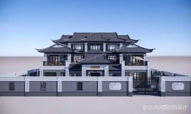 潮汕中式三层四合院25×26.5,青砖与石材搭出别致的古朴高级感