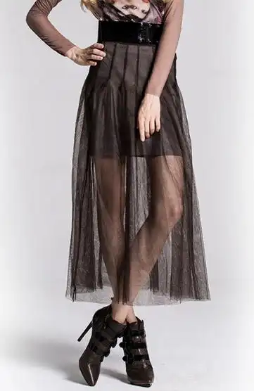 dazzle地素2014冬季新款透明网纱长裙224s402