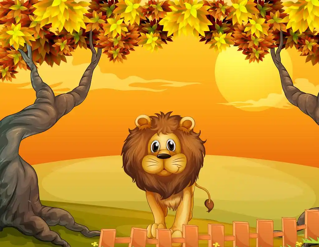 木栅栏附近的狮子,木栅栏附近狮子的插图