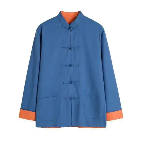 亚麻唐装男中国风双面穿盘外套中老年休闲上衣唐装