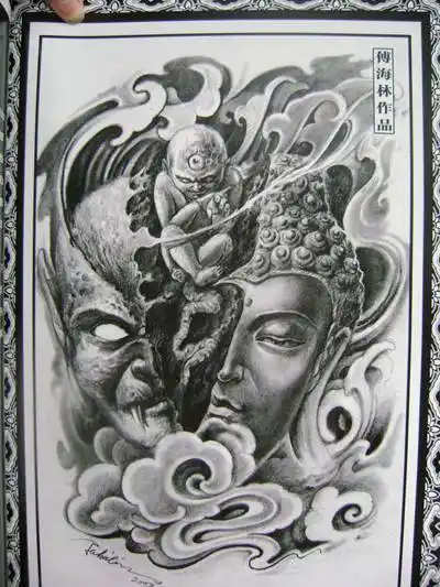 烈火堂傅海林纹身手稿作品善恶(中国印3)(14)