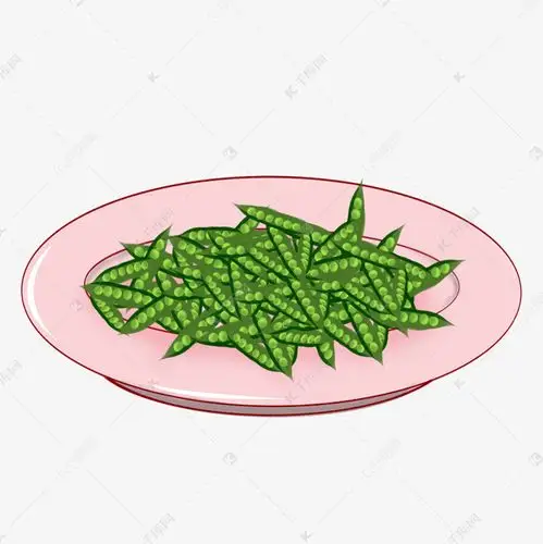 手绘聚餐炒四季豆插画