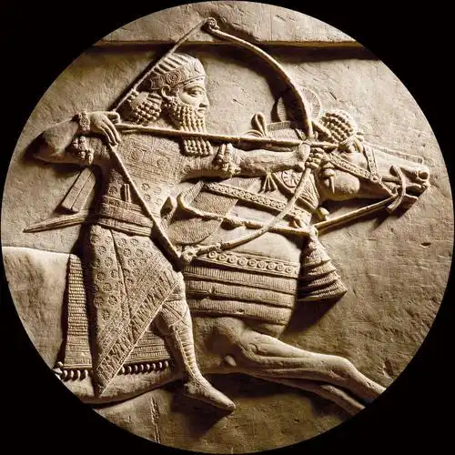 「亚述巴尼拔在马背上打猎」浮雕,公元前645-前635年,伦敦大英博物馆