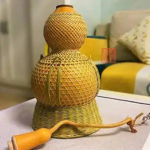 传统编织竹编葫芦手工复古工艺品竹丝编葫芦客厅玄关摆件酒茶w.