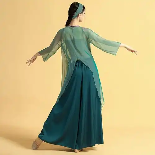 古典舞青蛇交叉领青绿色中国风舞纱衣飘逸女前世今生舞蹈服表演服