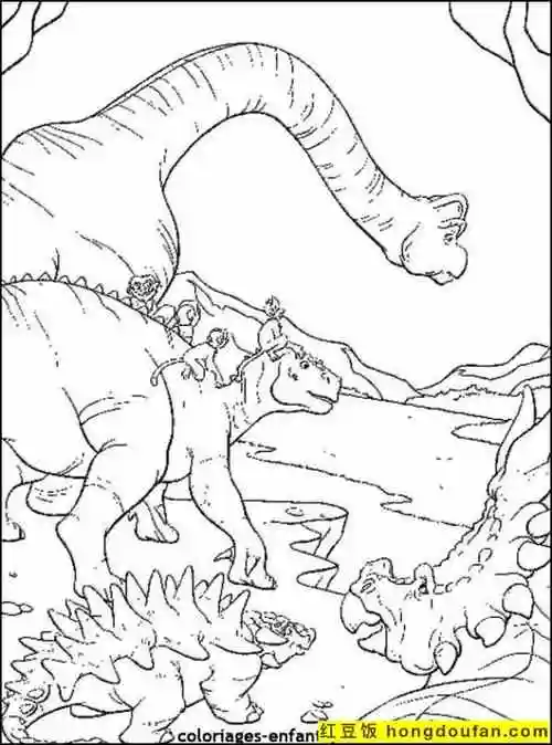 的恐龙霸王龙甲龙长颈龙涂色图片免费下载-红豆饭小学生简笔画大全