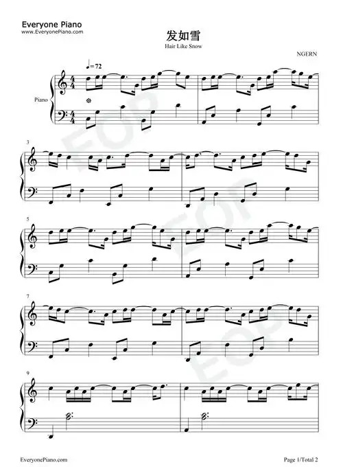 周杰伦《发如雪》钢琴谱 - 钢琴五线谱第1张