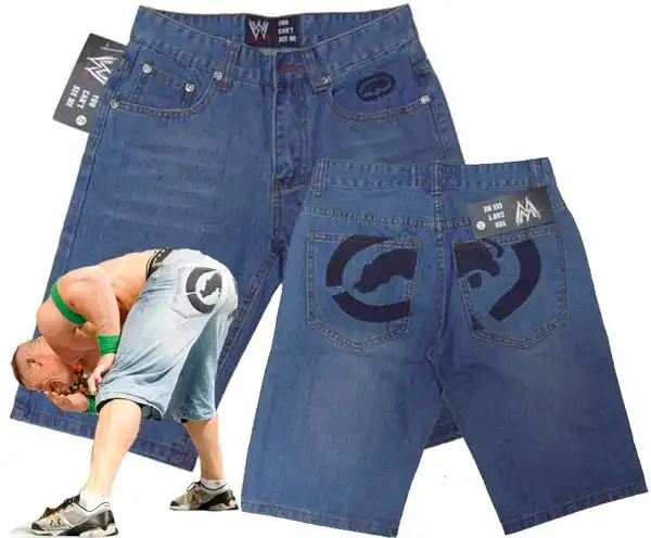 约翰塞纳 永不言败 牛仔裤 男装裤子 夏季短裤 加肥加大男裤 蓝色