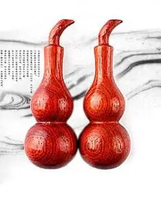 红檀木葫芦手把件一对装