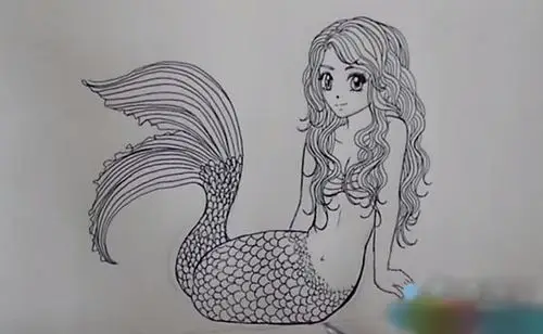 美人鱼儿童线描画步骤图解教程