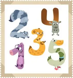 卡通动物数字设置与白色为空.矢量照片