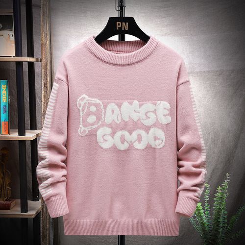 百丽驼美士(balitomms)严选男春季宽松大码潮牌毛衣字母图案圆领套头