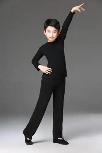 男童拉丁舞服装儿童舞蹈服男孩练功服长短袖男形体服练舞套装 蓝色