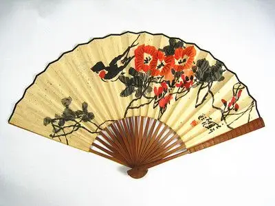 020 折扇 当代著名画家胡祝三 《凌霄花》作品