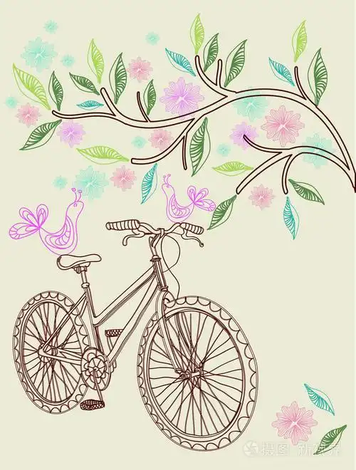 花卉背景的自行车插画-正版商用图片0vp8g5-摄图新视界