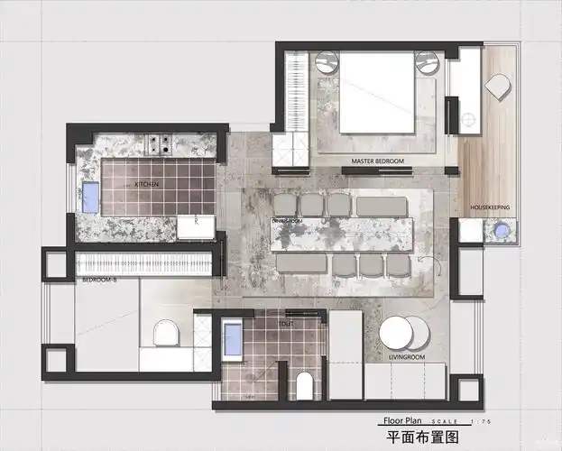 100㎡ 两居室|彩平方案|cad psd 贴图付费资源15户型方案# 室内空间