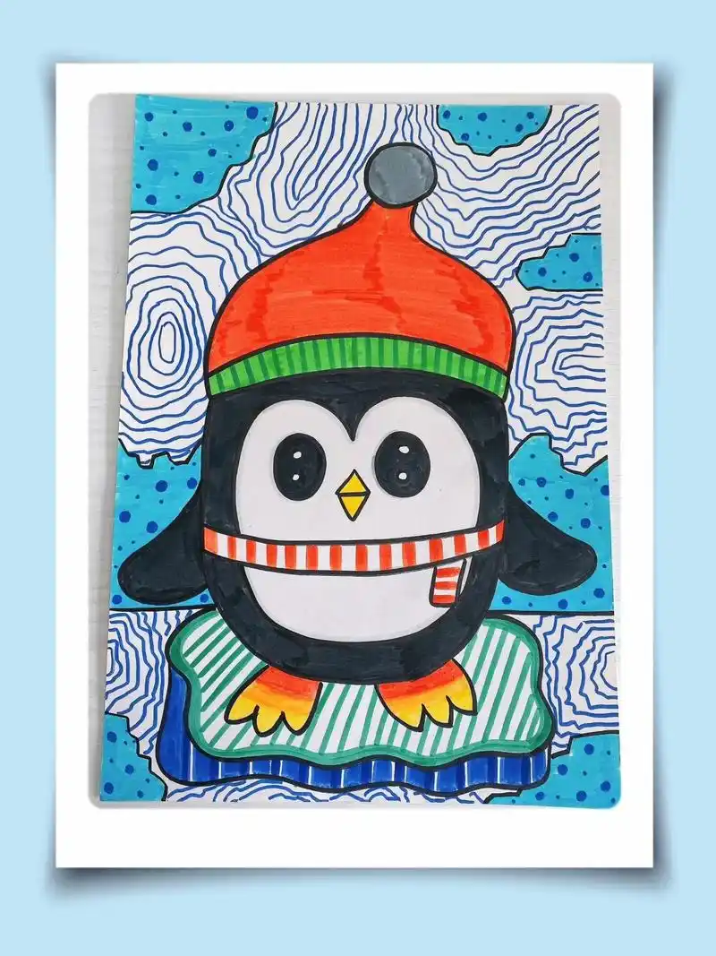 6-8岁创意儿童画《浮冰上的企鹅》1.通过图片知识了解企鹅的 - 抖音