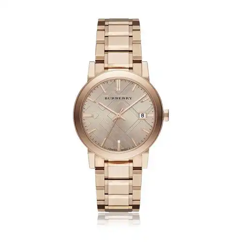 巴宝莉(burberry) 银色钢链女表圆表盘日历女士石英非机械巴宝莉腕表