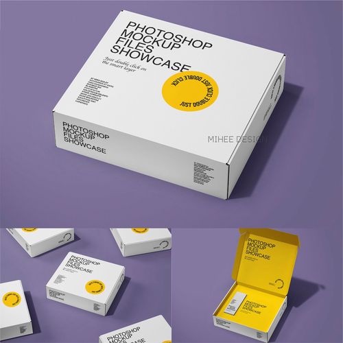 4款质感化妆品包装纸盒快递盒礼品盒打包盒飞机盒psd样机设计