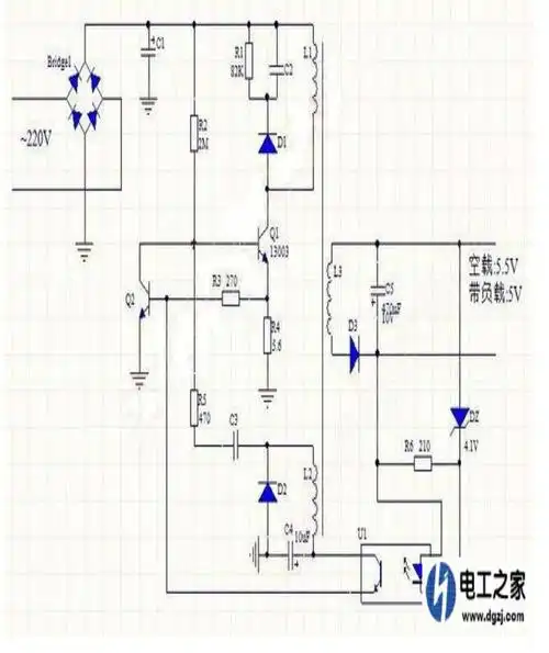 下图为另一款手机充电器的电路图,也是采用开关电源的方式设计,区别是