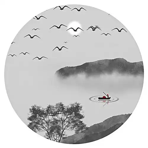 现代圆形水墨山水画