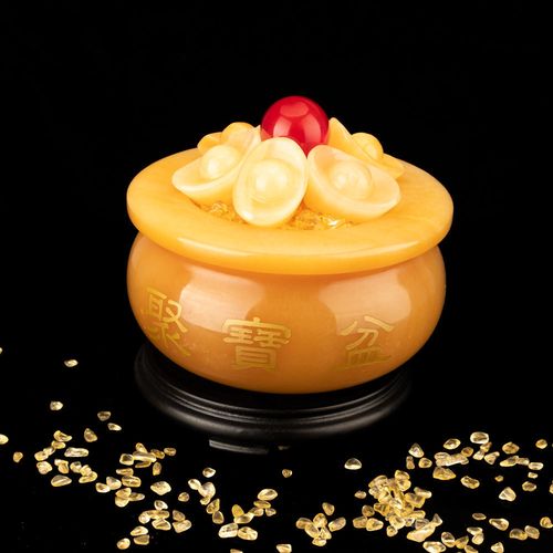 聚宝盆摆件米黄玉元宝招财聚财玉石家居客厅风水装饰按照图片发货