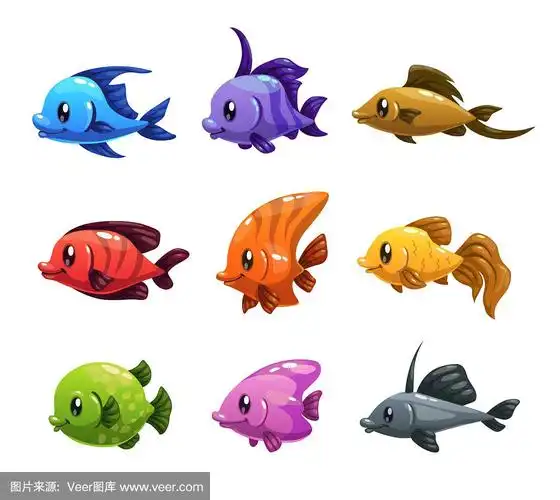 可爱的卡通彩色鱼集
