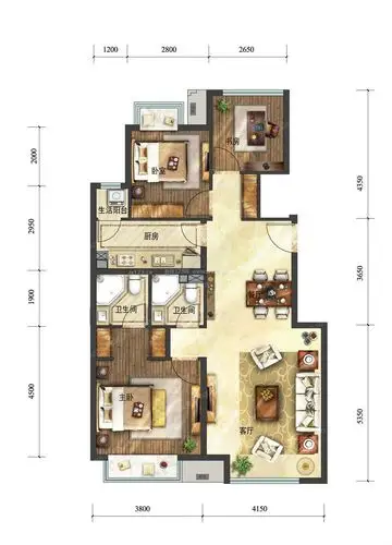 70平米小户型两室一厅装修平面效果图