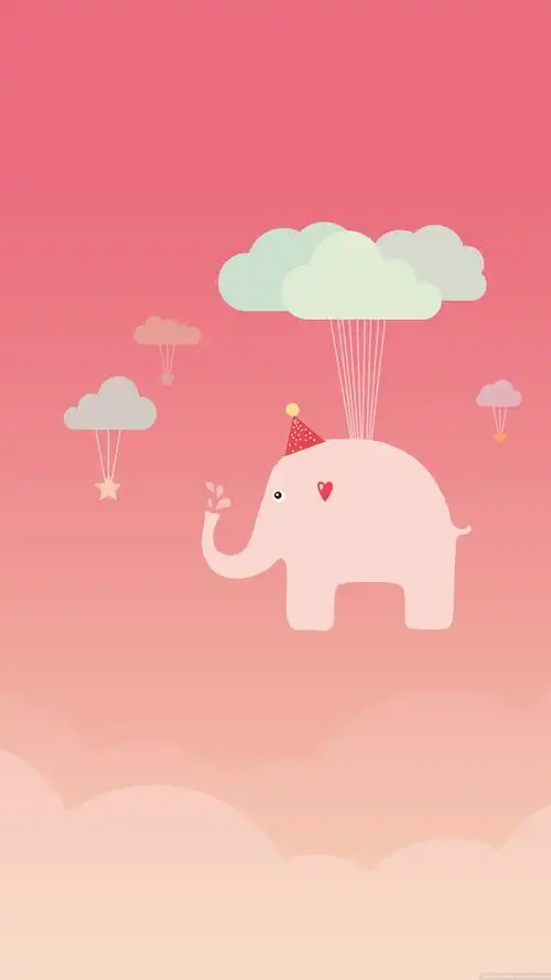 三星手机壁纸【1440x2560】粉红 飞象 云朵 小象