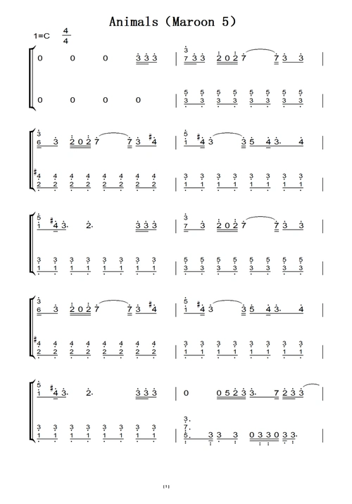 animals(maroon 5)c大调 钢琴谱 钢琴双手简谱