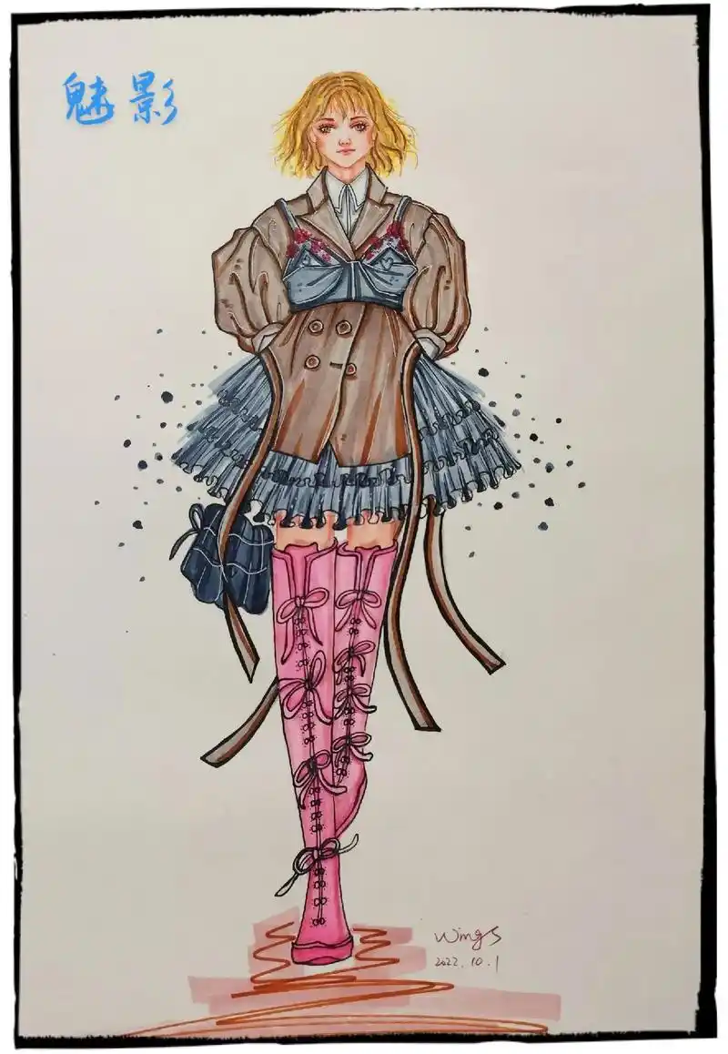 艺术 #绘画 #服装设计 #人物肖像 #马克笔 :魅影(秋 - 抖音