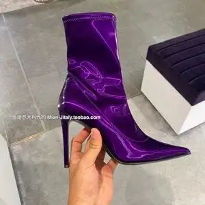 面姐代购 giuseppe zanotti 21秋冬gz金属紫色尖头细跟高跟鞋靴子