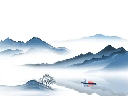 蓝色手绘原创古风中国风水墨山水山峰远山元素png素材