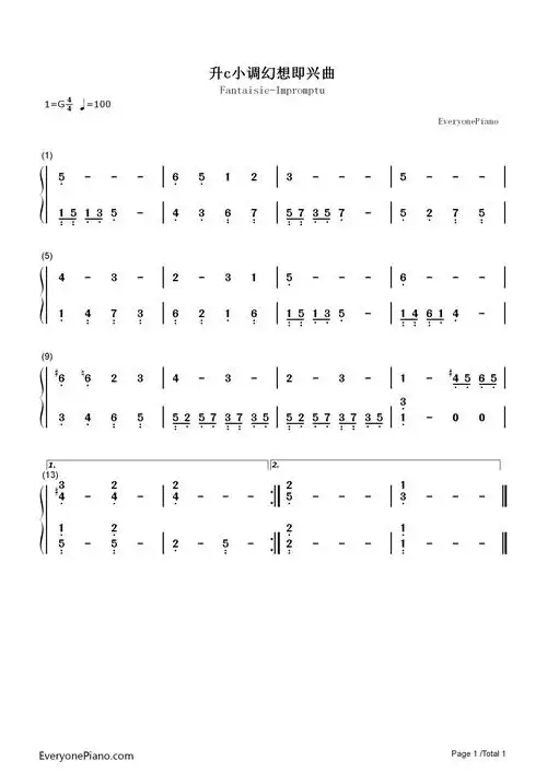 升c小调幻想即兴曲-简化版-肖邦-钢琴谱文件(五线谱,双手简谱,数字谱