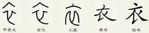 衣字甲骨文到现代文字的演变过程图
