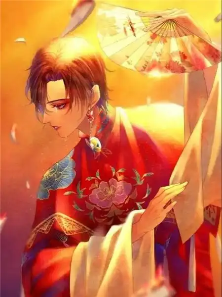 手绘红衣男戏子图片古风伤感美图