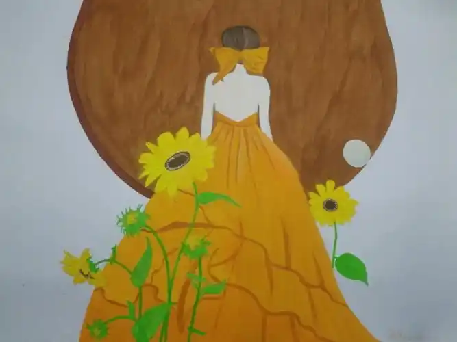 水粉画向阳女孩