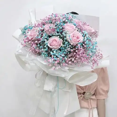 满天星冰淇淋花束礼盒粉色蓝色满天星创意花束送女朋友老婆闺蜜生日