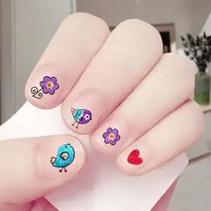 指甲贴儿童女孩小鸟小兔纸贴花小孩环保卡通可爱防水美甲贴3到6岁