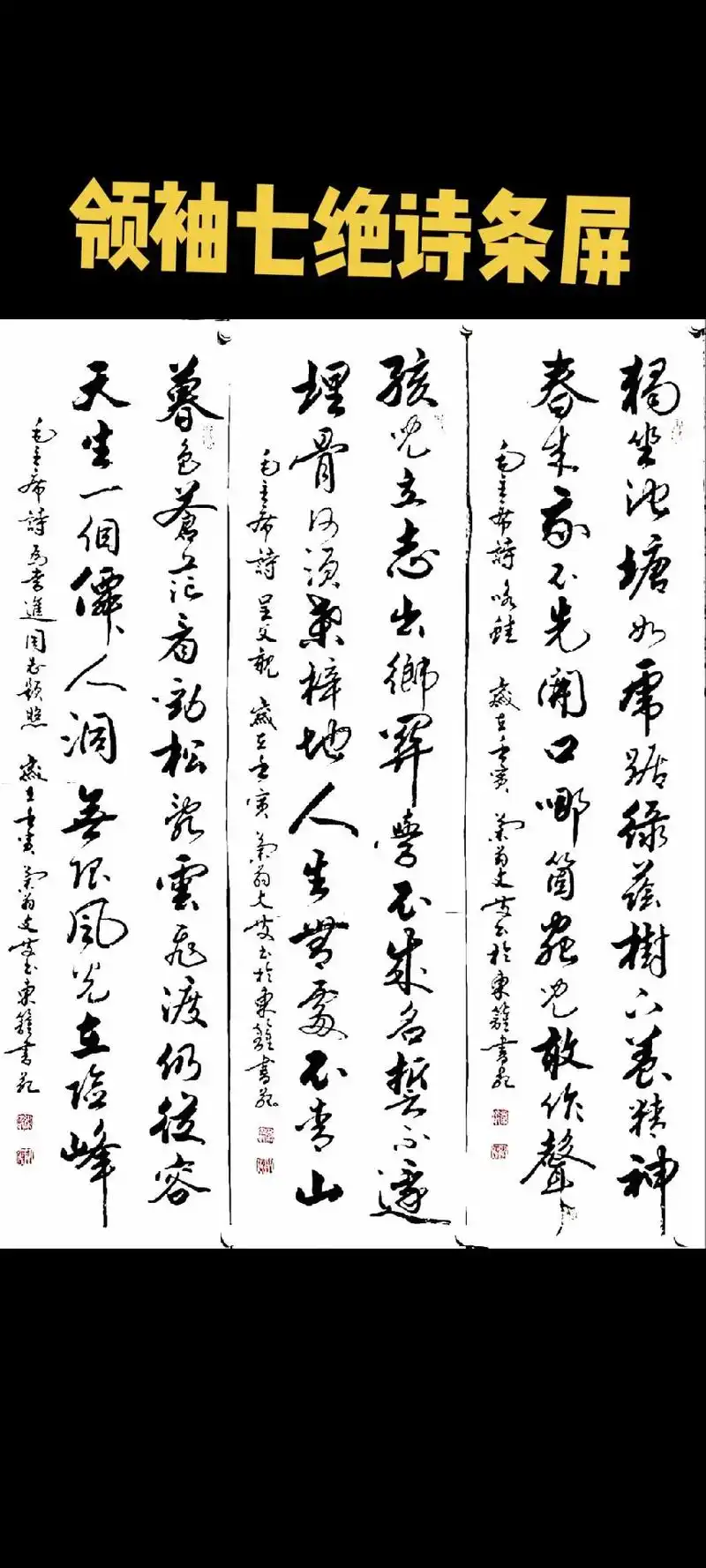 领袖诗词 #行书 #条屏 #原创书法作品 #书法定制  - 抖音