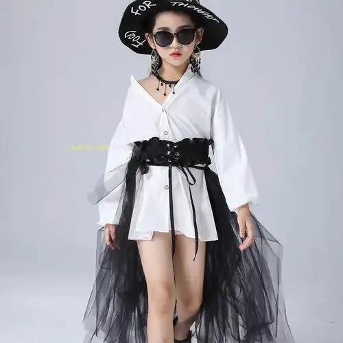 女童潮服露肩西装套装儿童走秀车模时尚个性演出服模特时装秀礼服