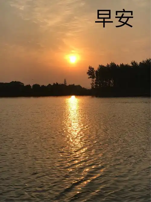 晨曦,湖面升起旭日,金灿灿的阳光洒满了湖面.