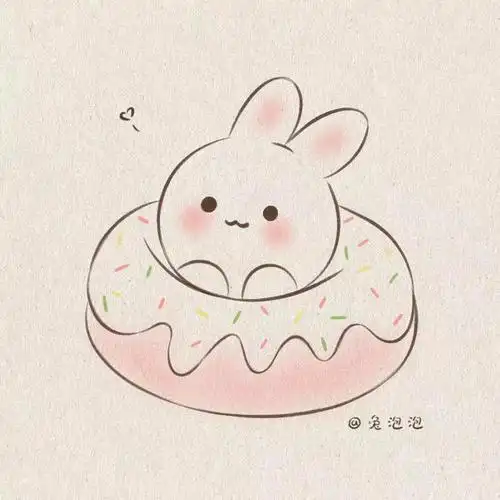 手绘可爱简笔画附教程45甜甜圈兔兔