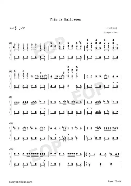 this is halloween-圣诞夜惊魂ost双手简谱预览1-钢琴谱文件(五线谱