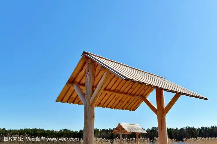 一个自然公园里的木制顶棚