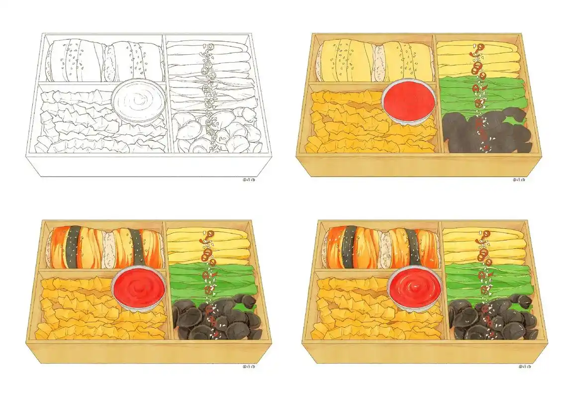 美食插画|日式便当(附过程)#手绘菜单 #每日一画 #治愈画 - 抖音