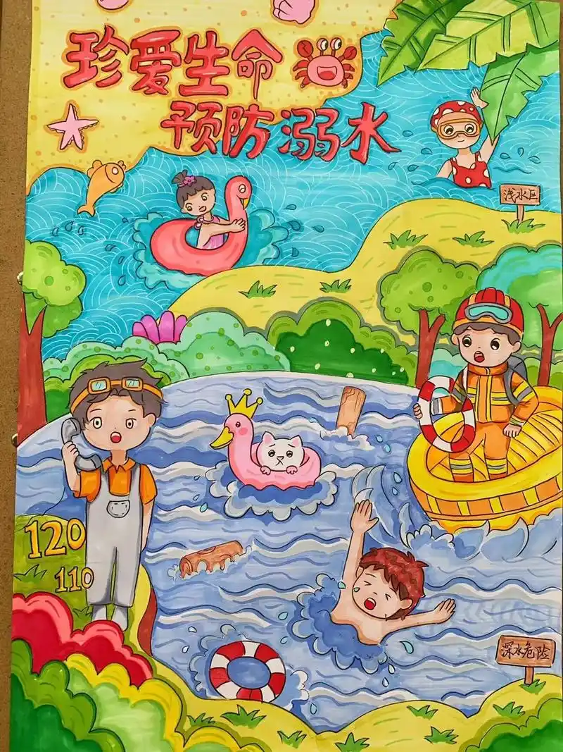 珍惜生命预防溺水主题绘画