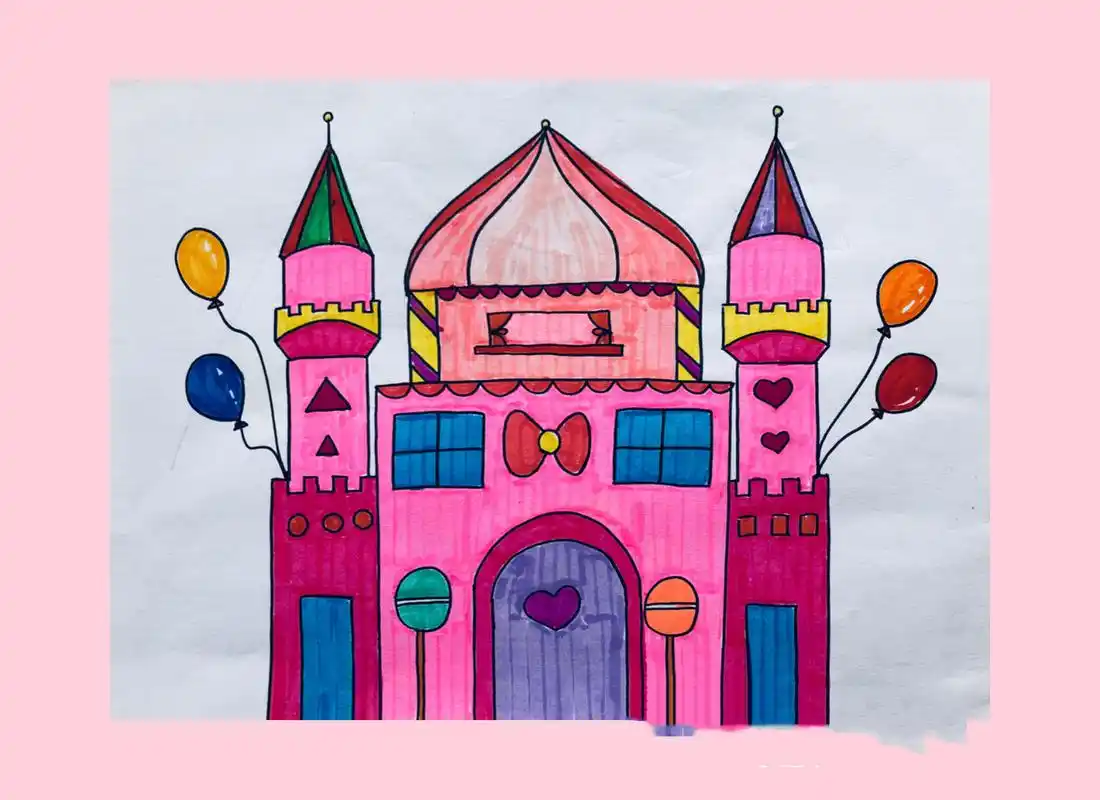 城堡儿童画/房子简笔画/儿童创意画 漂亮的城堡98 颜色和背景都可以