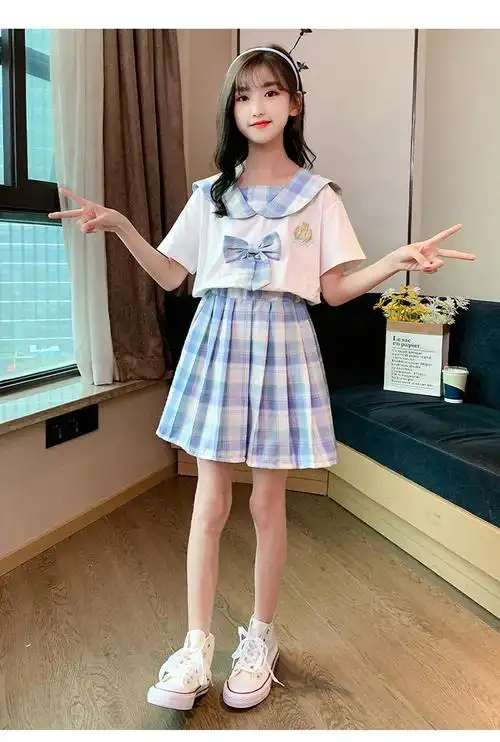 小女孩子8岁12岁服装春夏款jk连衣裙2022蓝色女宝宝好质量潮童上学穿